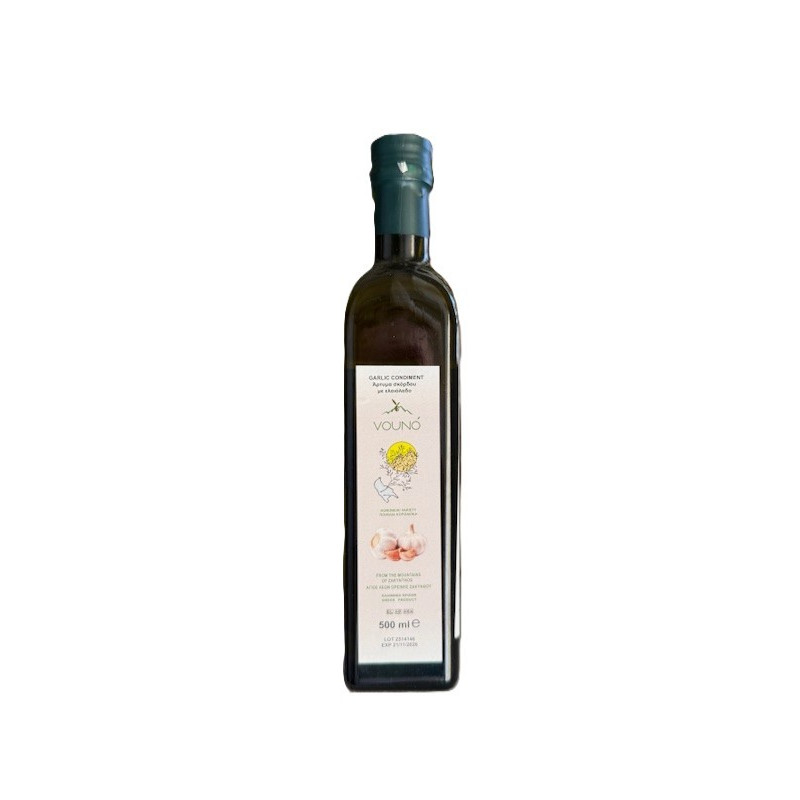 Aromatyczna oliwa extra virgin z dodatkiem 10% naturalnego czosnku z greckiej wyspy Zakynthos 0, 5 l